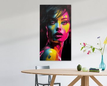 Portret van een vrouw met geschilderd gezicht, pop-art ontwerp, verticaal van Animaflora PicsStock