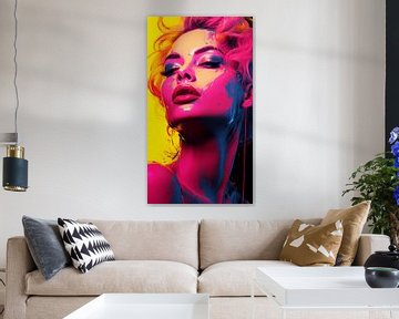 Portret van een vrouw met geschilderd gezicht, pop-art ontwerp, verticaal van Animaflora PicsStock