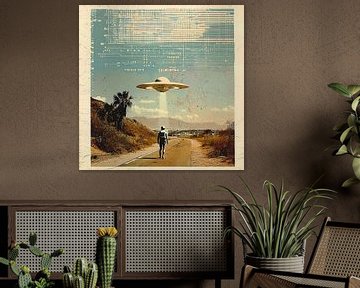 Stijlvolle retro poster met grafische elementen en stippen. van Ariadna de Raadt-Goldberg