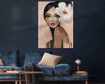 Portrait in pastel colours with white flower by Carla Van Iersel