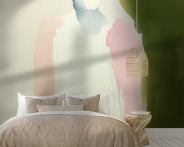 Modern abstract portrait in pastel colours with contrasting greens by Carla Van Iersel