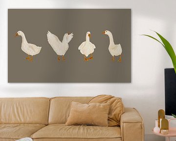 Four Geese in a Row – Watercolor Illustration by Atelier Nadine