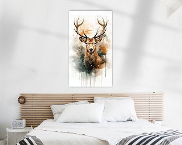 Portret van een hert, aquarel kunst, verticaal olieverfschilderij ontwerp van Animaflora PicsStock