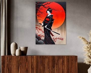 Geisha unter rotem Mond von MIROKKU