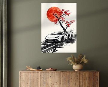 Lamborghini Aventador Sumi-E Schilderij van MIROKKU