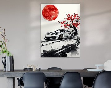 Porsche 911 GT3 RS Sumi-E Schilderij van MIROKKU