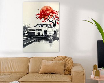 Nissan GT-R R34 Sumi-E Schilderij van MIROKKU