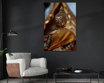 Portrait d'un petit bouddha en or au Grand Palais de Bangkok, Wat Phra Kaew sur Jeroen Langeveld, MrLangeveldPhoto