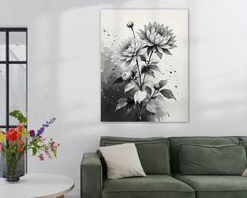 Monochrome bloemen van Artistic