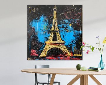 Eiffeltoren in Parijs in de stijl van Jean-Michel Basquiat van Felix Wiesner