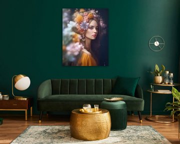 Dromerig vrouwenportret met bloemen gemaakt met Generative AI van Markus Gann