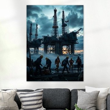 Industrieel Stilleven - Olieplatform bij Zonsopgang van Retrotimes