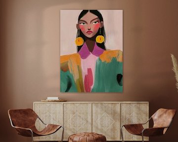 Modern portret met neon accent van Carla Van Iersel