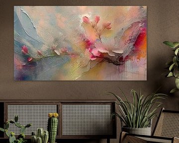 Mixed Media schilderij van een tak met appelbloesem van Studio Pieternel