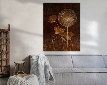 Japandi stijl. Abstracte uitgebloeide paardenbloemen. Serie: Mixed Media van Studio Pieternel