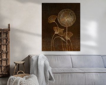 Japandi stijl. Abstracte uitgebloeide paardenbloemen. Serie: Mixed Media van Studio Pieternel