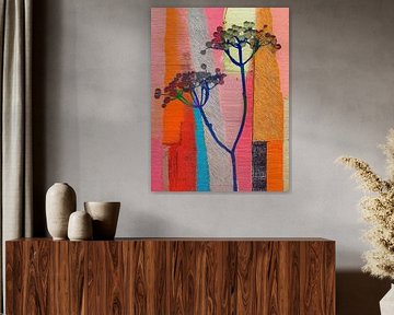 Modern Abstract: Mixed media in  roze, blauw, oranje van Studio Pieternel