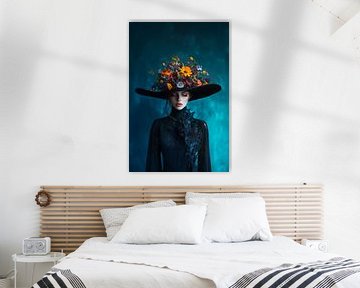 Explosie Van Bloemen | Sierlijke vrouw met bloemenhoed van Sander van der Torren