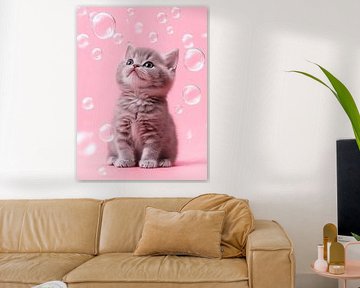 Kitten and the soap bubbles