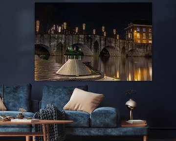 Illuminated Stone Bridge on Roerkade in Roermond by Triki Photography