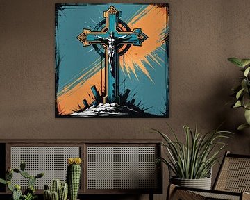 Christelijk kruis symbool grafisch verf kunstwerk van Markus Gann