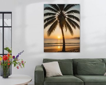 palmboom bij de zomer zonsondergang vakantie strand
