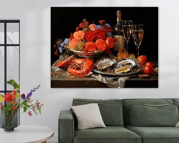 Stilleven met champagne en oesters van Felix Wiesner