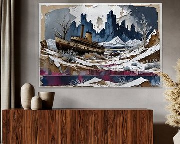 Onwerkelijk winterlandschap met stoomboot van Nick Wendt