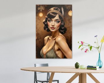 Beautiful flapper girl posing under ornate lights digital art il by Markus Gann