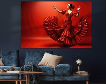 Flamencodanser met passie op rode achtergrond van Markus Gann