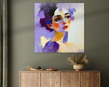 Face Colour | Abstract Portrait in Purple by Wonderful Art
