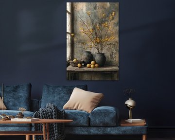 Rustiek Bloemen Stilleven | Earthy Vessel Secret van Kunst Kriebels