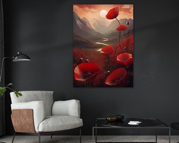 Klaprozen in een dromerig landschap van Digital Art Studio