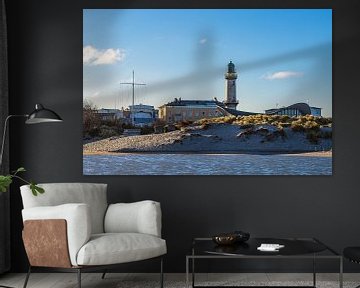Vuurtoren en Teepott aan de Baltische kust in Warnemünde van Rico Ködder