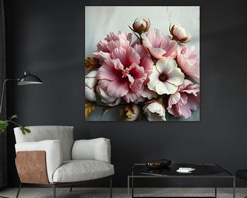 een kleurrijk beeld van roze wit pioenrozen bloemen. van J.a Dijkstra