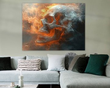 Abstracte Schedel kunst - Moderne Illustratie met Dramatische Details en Mystieke Uitstraling
