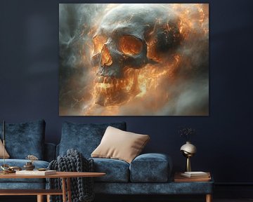 Abstracte Schedel kunst - Moderne Illustratie met Dramatische Details en Mystieke Uitstraling