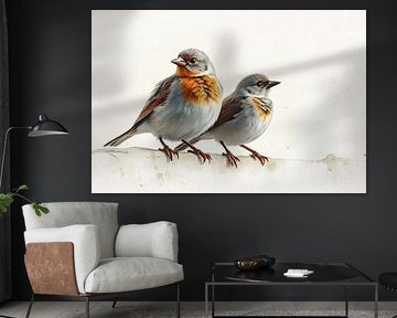 sparrows on a birch branch. by J.a Dijkstra