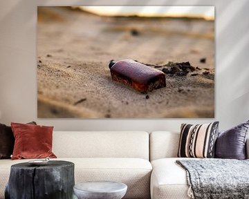 Glass Bottle with Dewdrops: Magical Reflections on a Sand Drift at Sunrise by Hevonax Photography