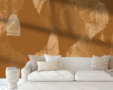 White abstract shapes on dark ochre. by Dina Dankers