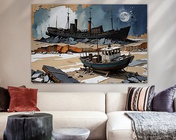two boat wrecks