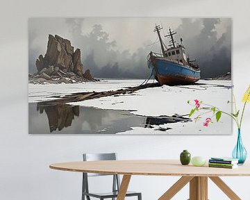 oude stoomboot op ijs van Nick Wendt