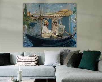 Edouard Manet - Monet in zijn atelierboot van Timeless Artworks