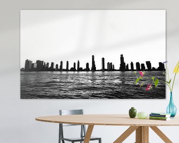 Silhouettes New York at dusk black and white by bart dirksen