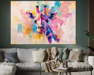 Kleurrijke Sereniteit Giraffe in Abstracte Expressie van Eva Lee
