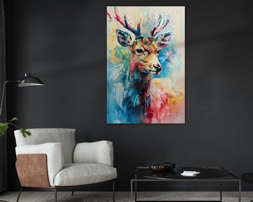 Majestueuze Elegantie Hert in Kleurrijke Abstractie van Eva Lee