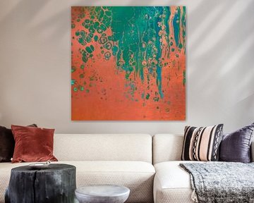 Modern Abstract: Mixed media in groen op rood koper van Studio Pieternel