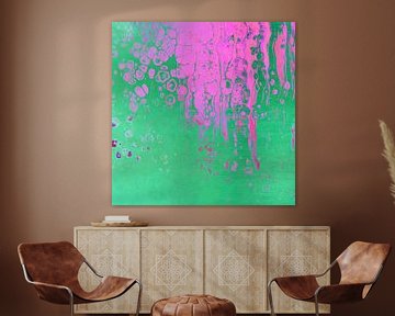 Modern Abstract: Mixed media in lila op groen staal van Studio Pieternel
