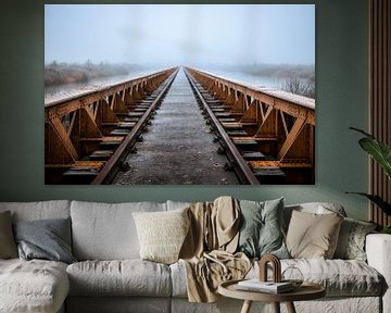Marsh Pits Eisenbahnbrücke im Nebel von Zwoele Plaatjes