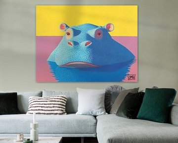 Nijlpaard | Blue Bewilderment van OMG Art